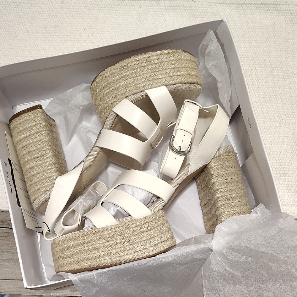 New The Drop Espadrille Strappy Heeled Sandals In White/ Natural Combo Size 10